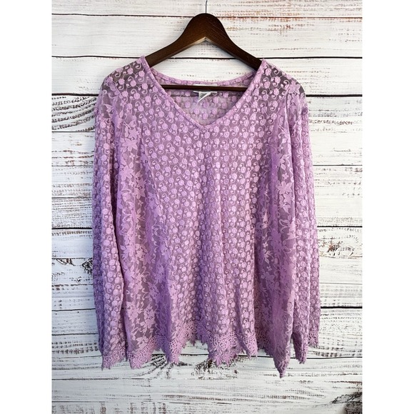 Vintage Y2K Lace Top Pink Purple Sheer L Embroidered Romantic Feminine Whimsical - Picture 5 of 8